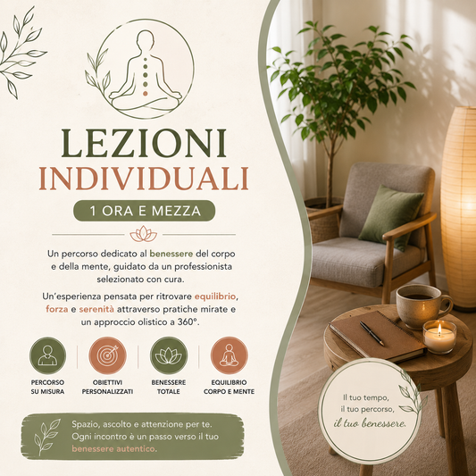 Lezioni individuali wellness a Modena con percorso personalizzato per equilibrio corpo mente, rilassamento e benessere olistico.