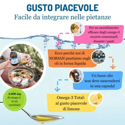 Omega 3 Total Olio di pesce liquido con vitamina D