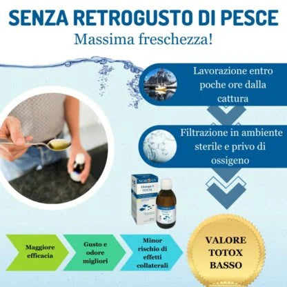 Omega 3 Total Olio di pesce liquido con vitamina D