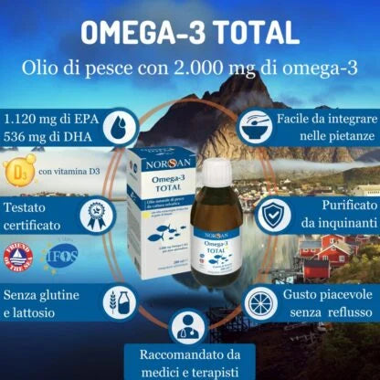 Omega 3 Total Olio di pesce liquido con vitamina D